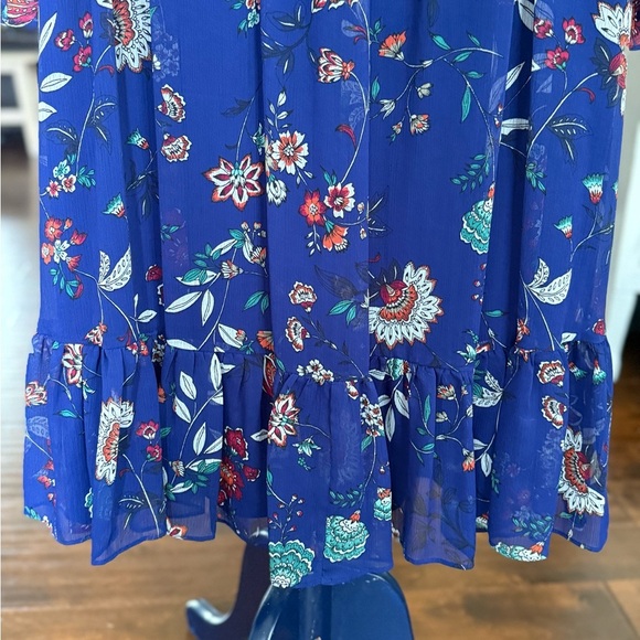 NWT! CALVIN KLEIN Blue, Red, White, and Black Ruffle Hem Floral Dress - Size 14 - Picture 9 of 11